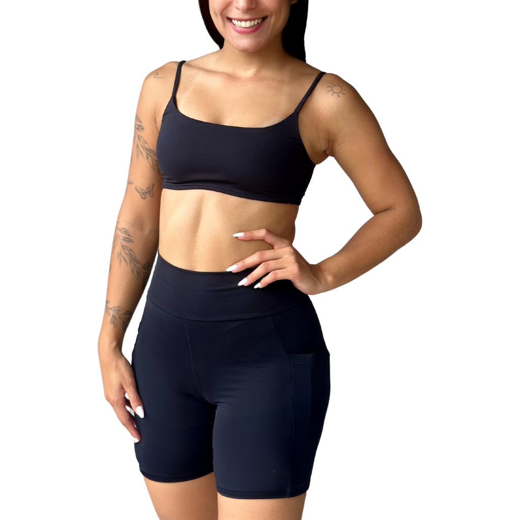 Short De Corrida E Academia Feminino Com Bolso E Cós Alto