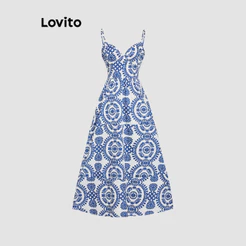 Lovito Férias Vestido Com Estampa Tribal E Amarração Nas Costas Vestido De Verão/Primavera Para Mulheres Boho L113MD302
