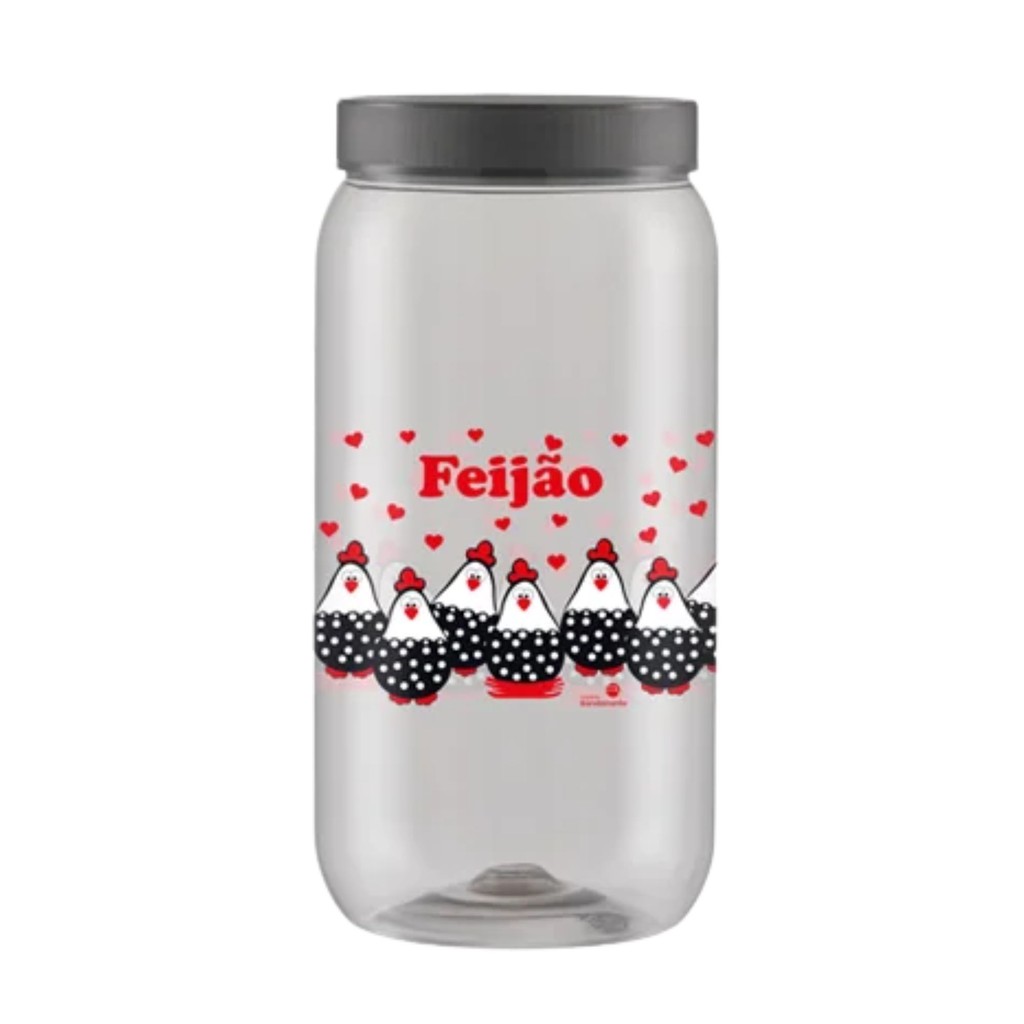 Pote Porta Mantimentos Plastico Pet 2700ml Decorado Galinha Para Feijão Com Tampa De Rosca
