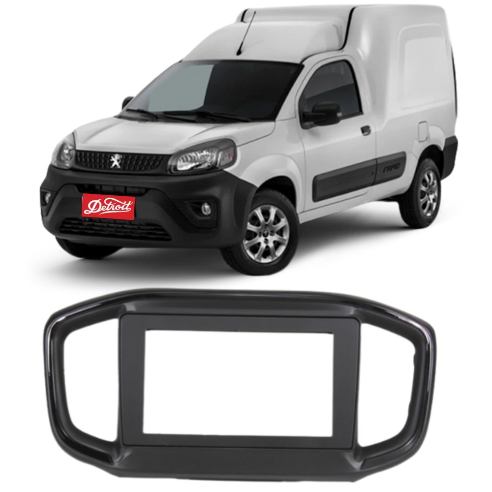 Moldura Painel Peugeot Partner 2022 a 2025 Ludovico 7.270PB.9 9 Polegadas 2DIN Preta com Friso Black Piano