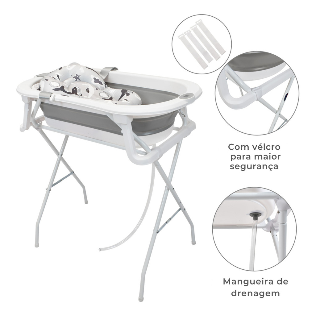Banheira Dobrável Com Suporte Infantil e Almofada Ajustável