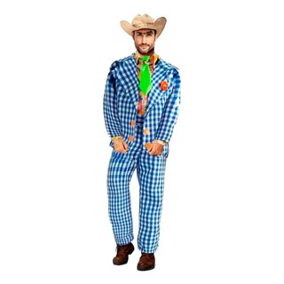 Fantasia Roupa Adulto Masculino Festa Junina Jeca Tatu Conjunto Completo Azul em Oferta na Shopee