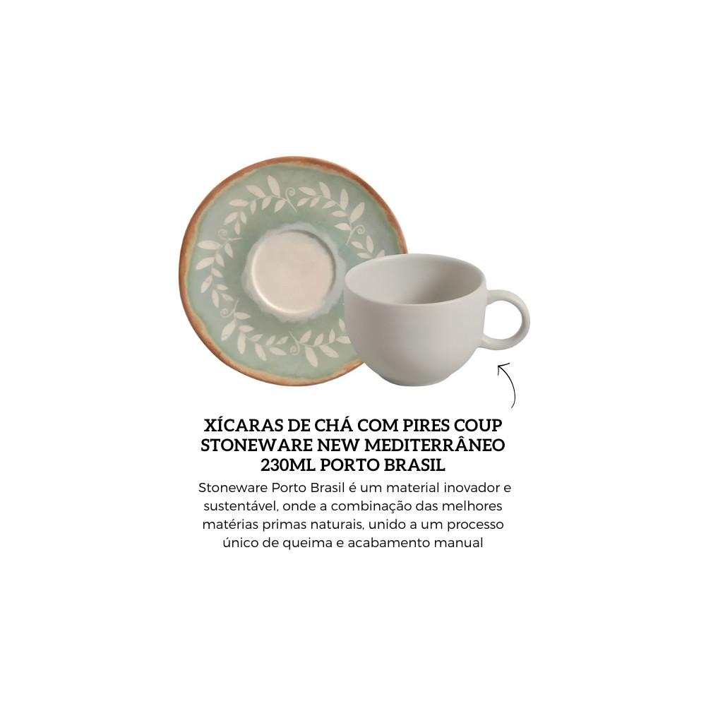 Xícaras De Chá Com Pires Coup Stoneware New Mediterrâneo 230ml Porto Brasil — imagem 2 de 2