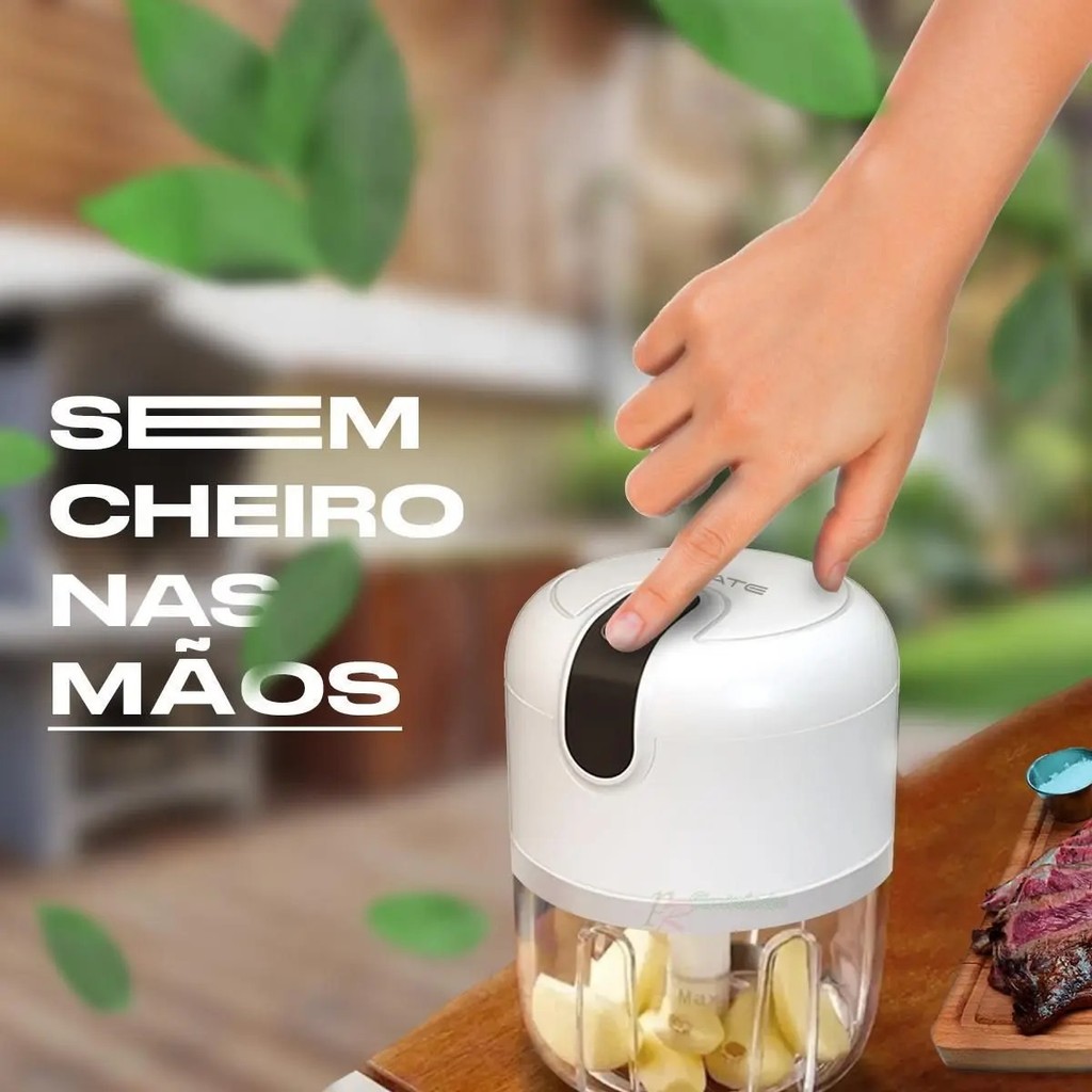 Mini Processador Elétrico de Alimentos Portátil com 3 lâminas de aço inox USB 250 ml Bivolt