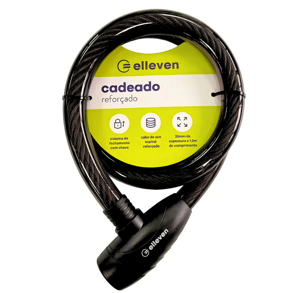 Cadeado Espiral Elleven 25mm x 120cm Com Chave Gigante e Grosso em Oferta na Shopee