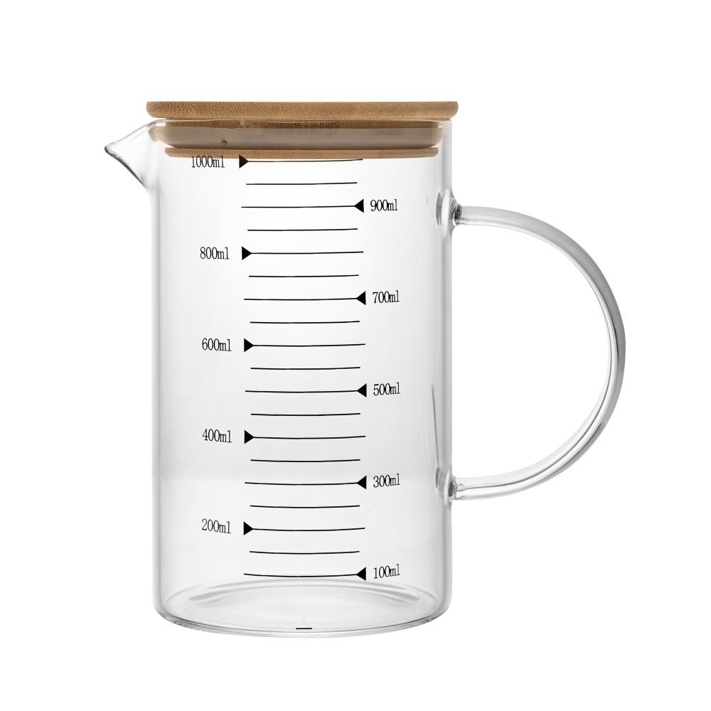 Jarra Medidora 1L de Vidro Borossilicato com Tampa de Bambu Wolff para Cozinha Receitas Líquidos Agua Suco Leite Chá Bar · foto 2