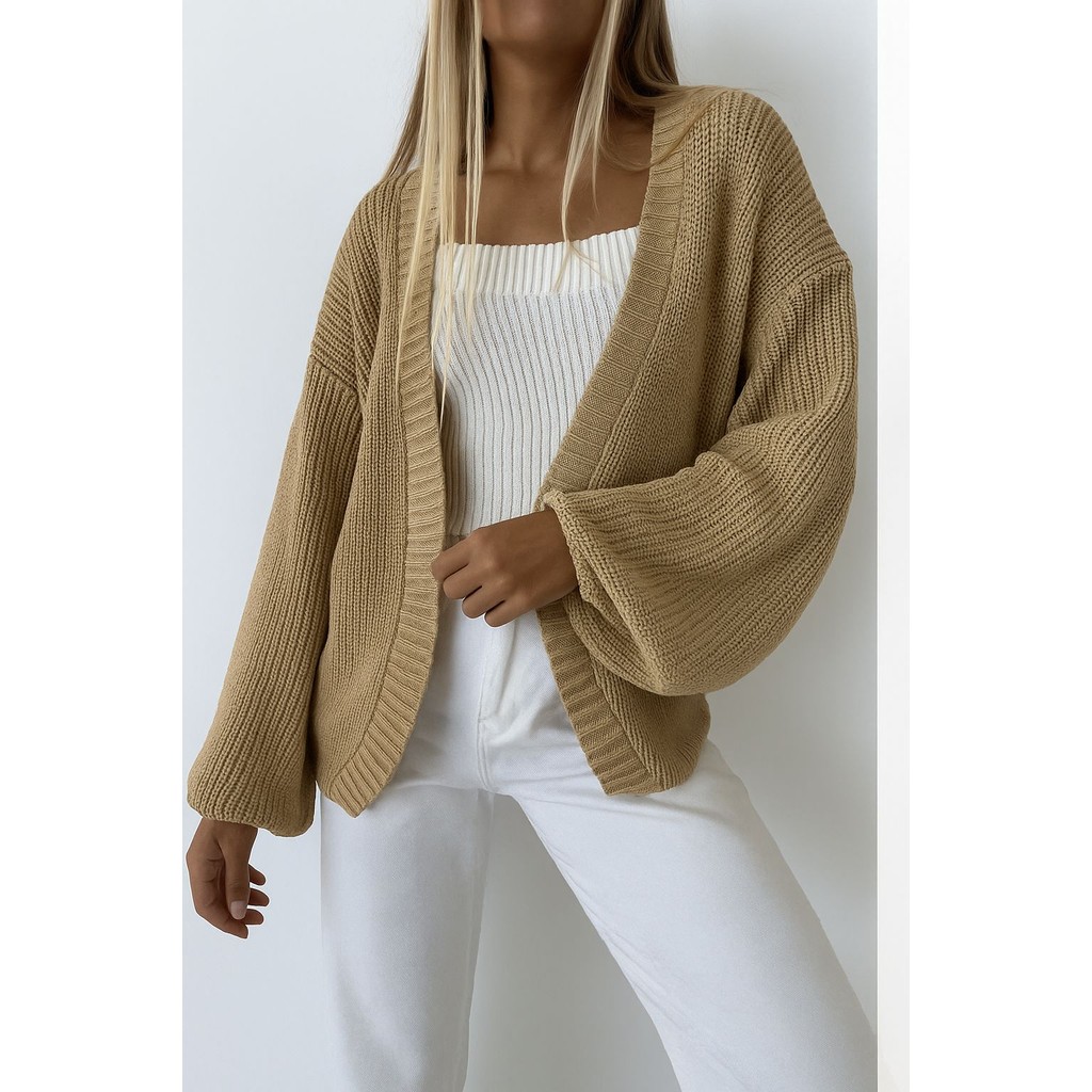 Casaco Trico Básico Feminino Manga Longa Bufante Casaquinho Tricot Moda Inverno