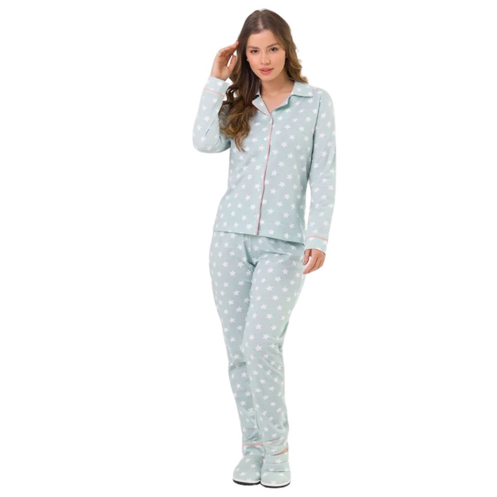 Pijama Americano Amamentação Bela Notte 100% Algodão Frio Comprido Manga Longa Calça