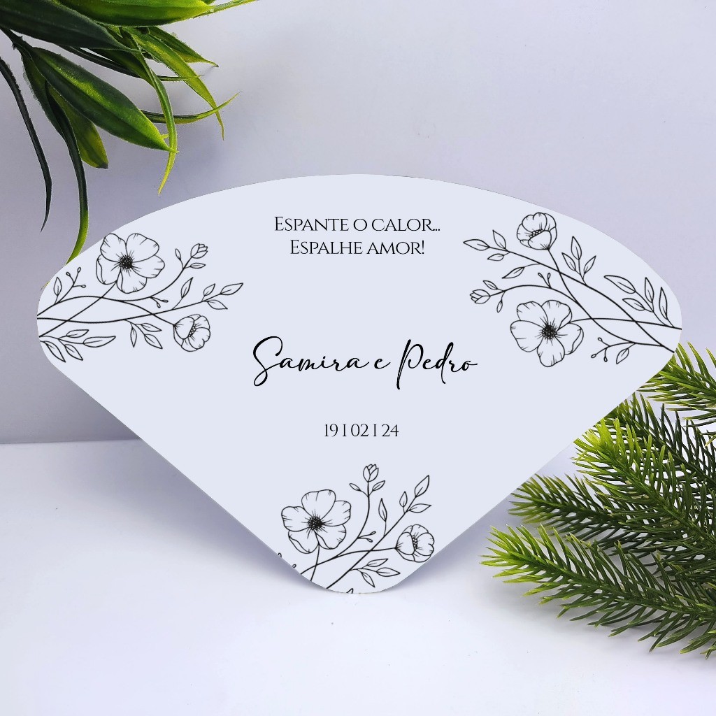 Ventarola Leque para Casamento Personalizado com Nomes e Data (9 dias úteis de produção)