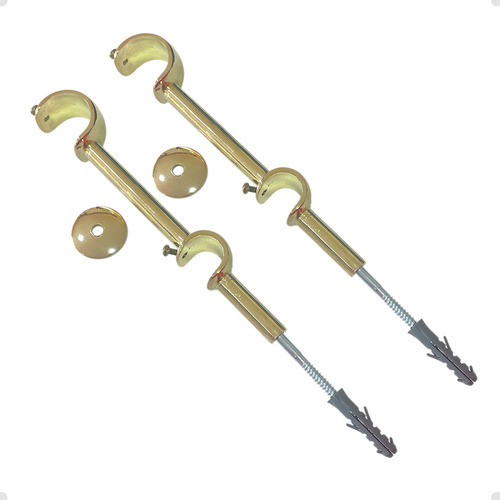 Kit 2 Un Suporte Varão Duplo Alongado Parede 19/28mm Dourado