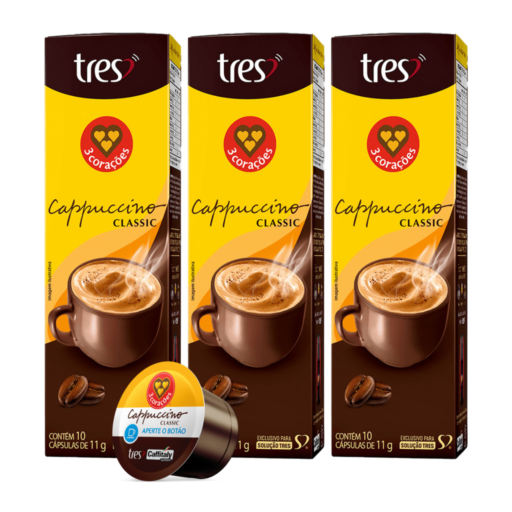 3x Cápsula de Café Tres 3 Corações Cappuccino Classic 10 Unidades em Oferta na Shopee