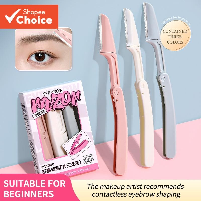 Navalha De Sobrancelha Gecomo 3-Pack , Barbeador Facial Dobrável Para Mulheres Com Capa , Seguro E Portátil