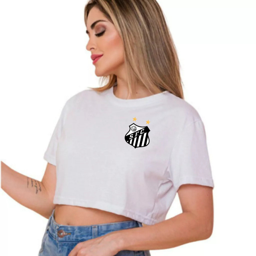 Cropped Feminino Top Blusa Estampa Time Santos Peixe 100% Algodão em Oferta na Shopee