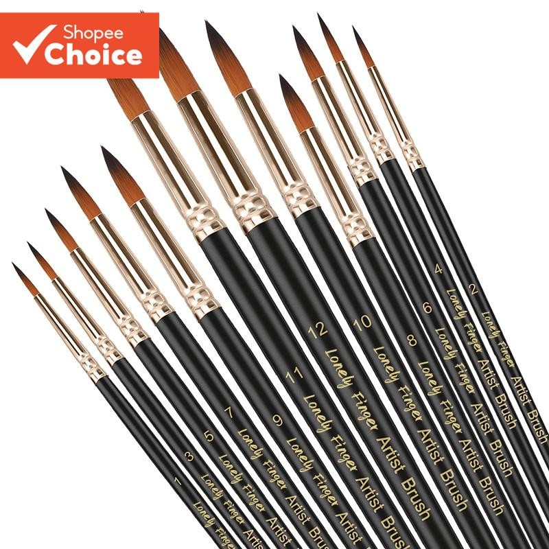 Conjunto De Pincéis De Pintura Profissional , 12 Peças , Ponta Redonda , Cabelo De Nylon , Pincel Acrílico Para A Óleo W