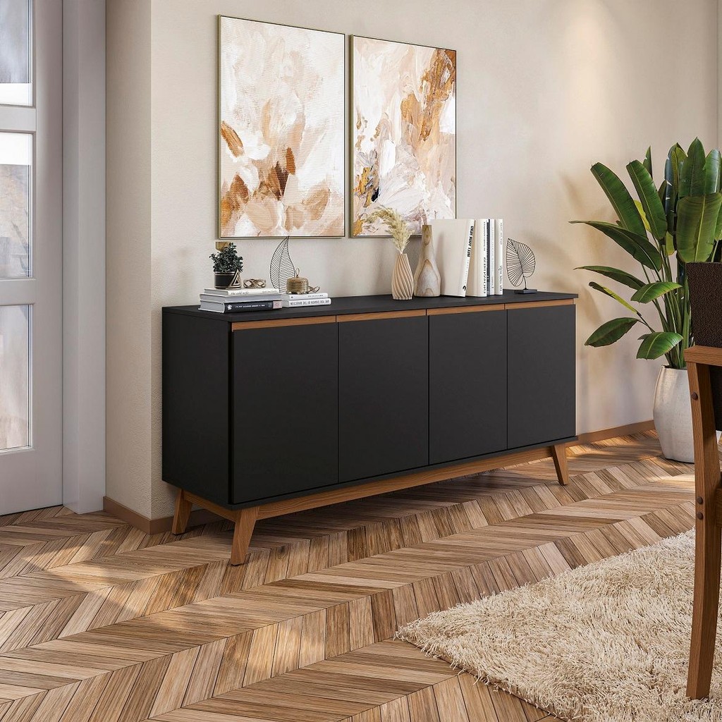 Aparador Kappesberg 4 Portas Preto Fosco 156cm em Oferta na Shopee