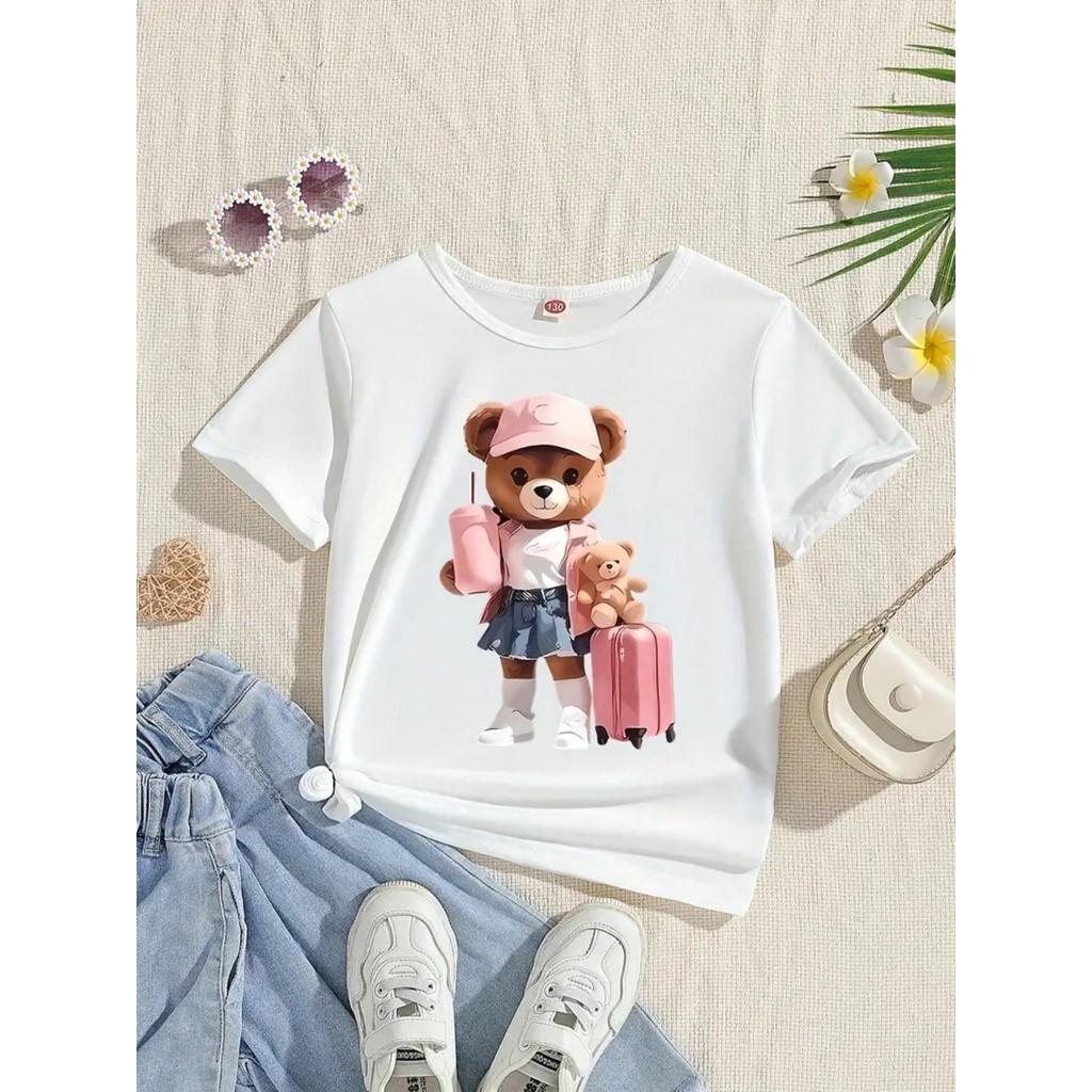 Roupa pra Menina Camiseta Básica Menina  de Manga Curta com Estampa