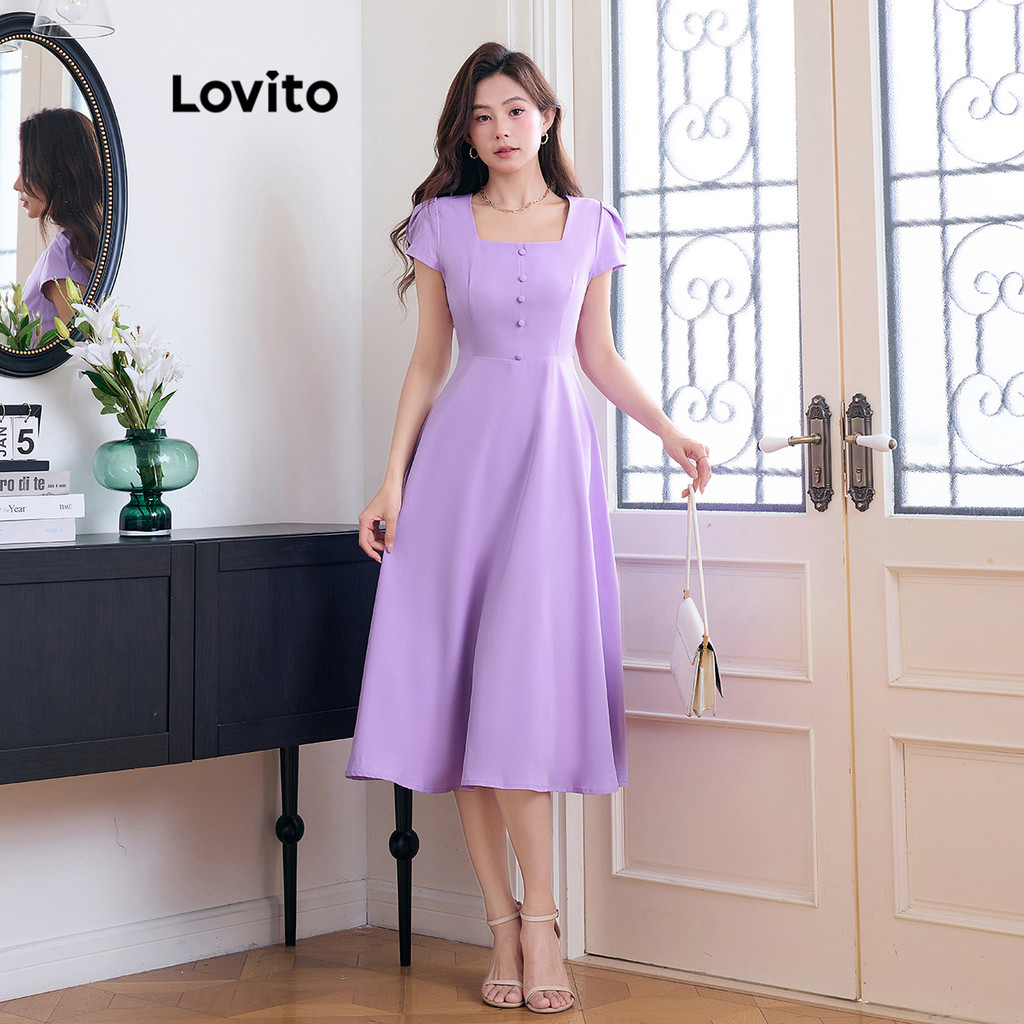 Detalhes do Lovito Refine Vestido Feminino Com Botões Para Primavera Verão L109MD734