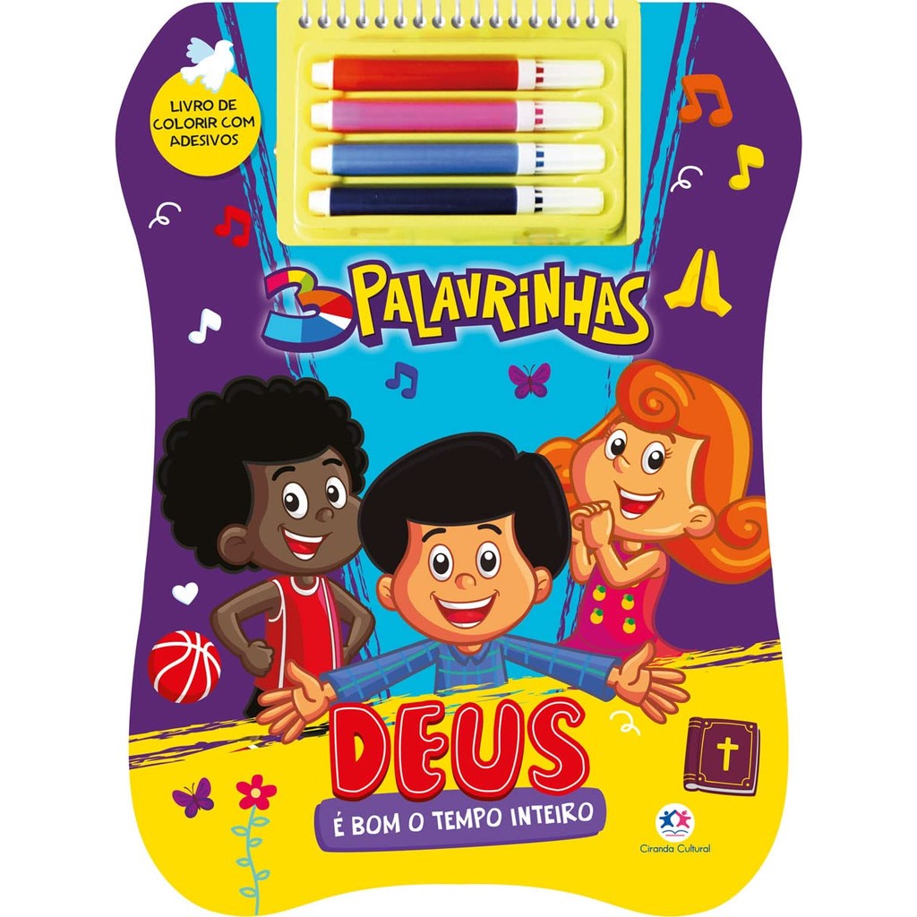 Livro de Colorir com Adesivos - 3 Palavrinhas - Deus é bom o tempo inteiro em Oferta na Shopee