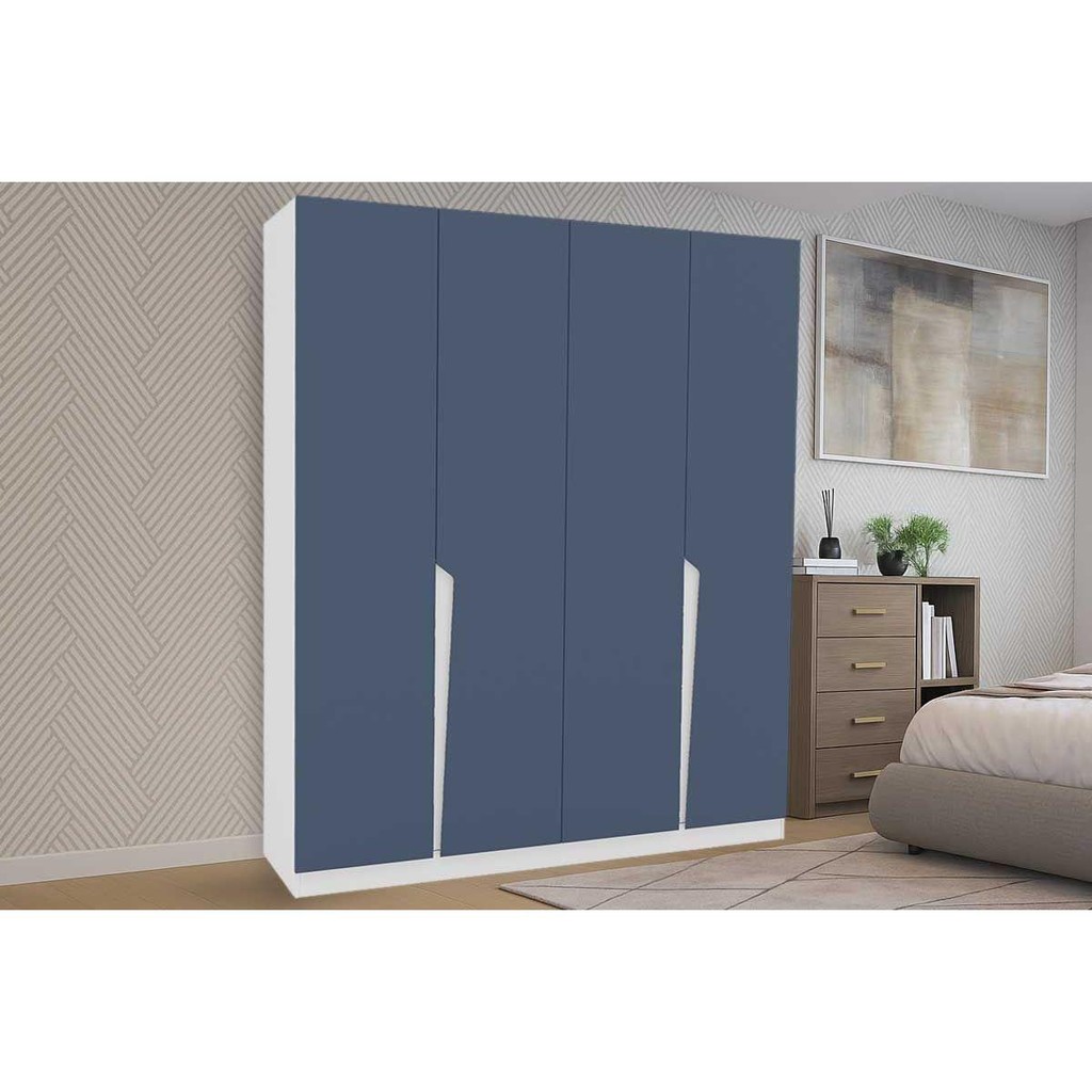 Guarda Roupa Casal 4 Portas e 4 Gavetas Porto Branco/Azul - Politorno