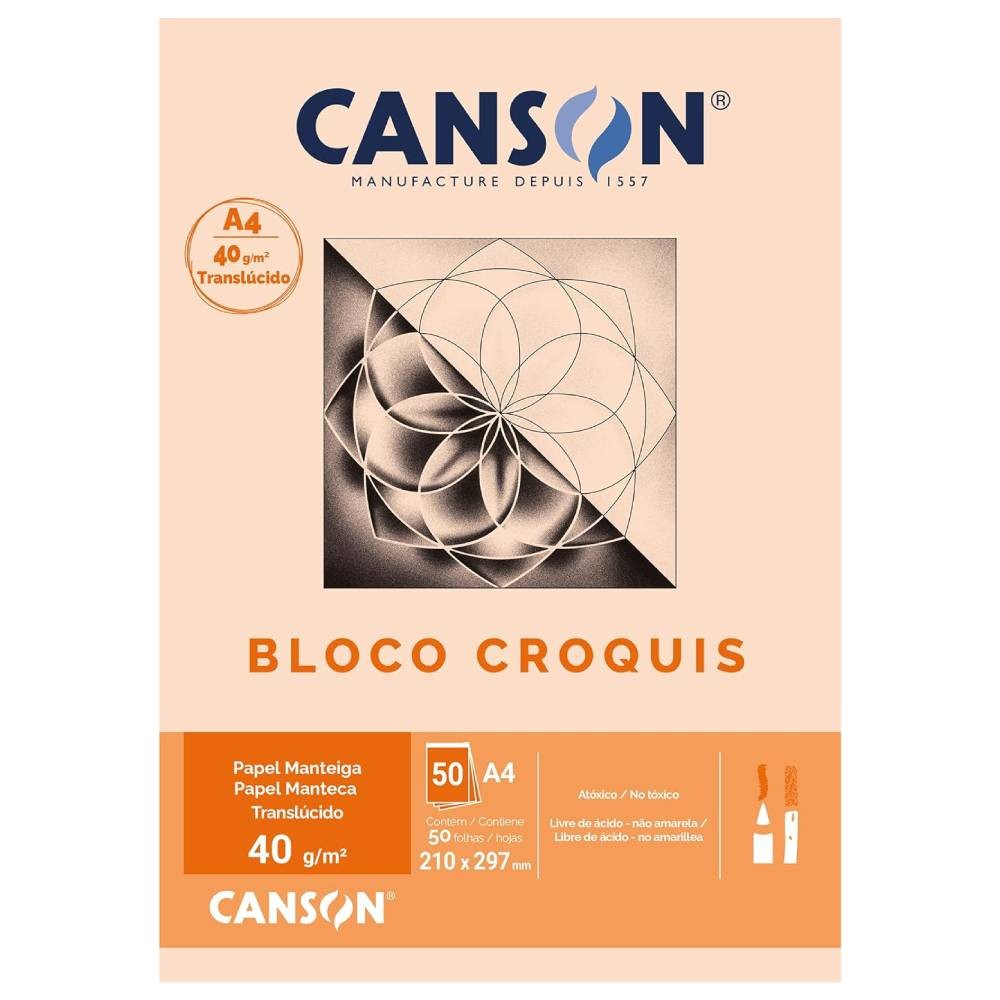 Bloco Papel Croquis A4 Canson Manteiga 40g 50 Folhas