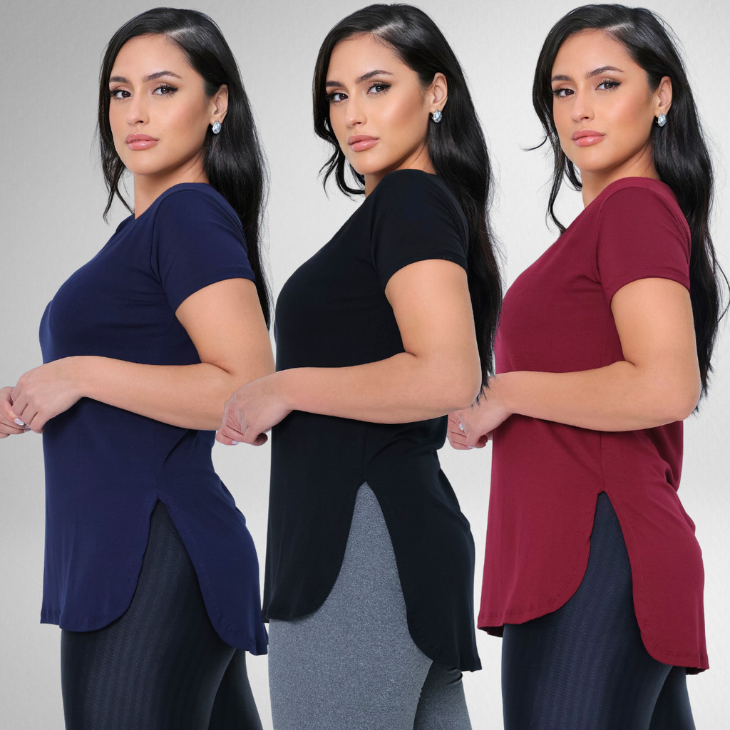 Kit 3 Blusa Feminina Longa Camiseta V Tapa Bumbum Academia em Oferta na Shopee