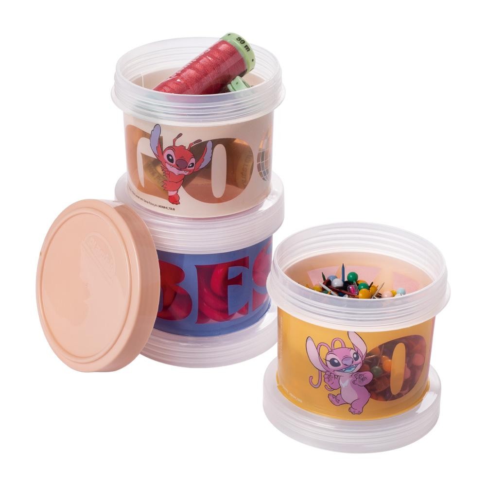 Conjunto Organizador Stitch Empilhável Disney Plasútil - Home & Living