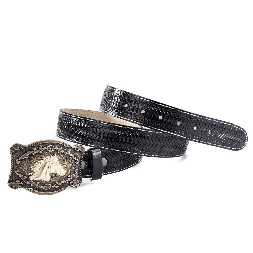 Cinto Country Masculino Feminino Couro Trançado Fivela Grande Cavalo