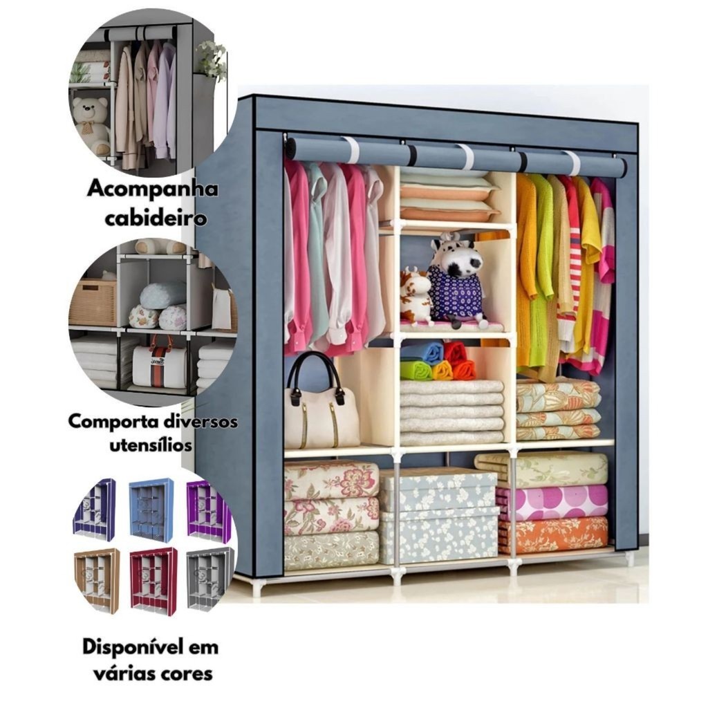 Guarda Roupa Dobrável Organizador De Roupas Portátil com Ziper Armário de Roupa Multifuncional