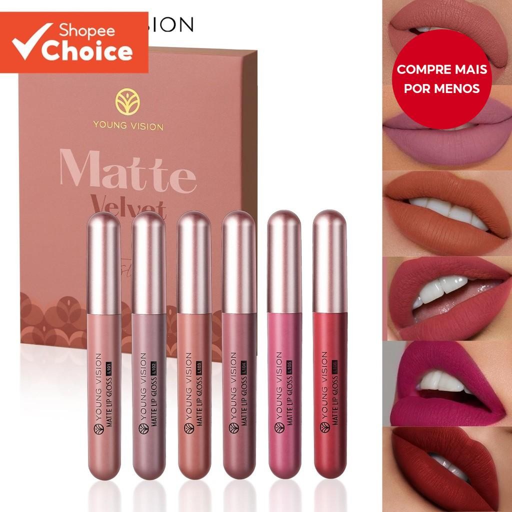 6 Conjunto de batom fosco Brilho labial fosco Veludo Brilho labial fosco à prova d'água Nã...