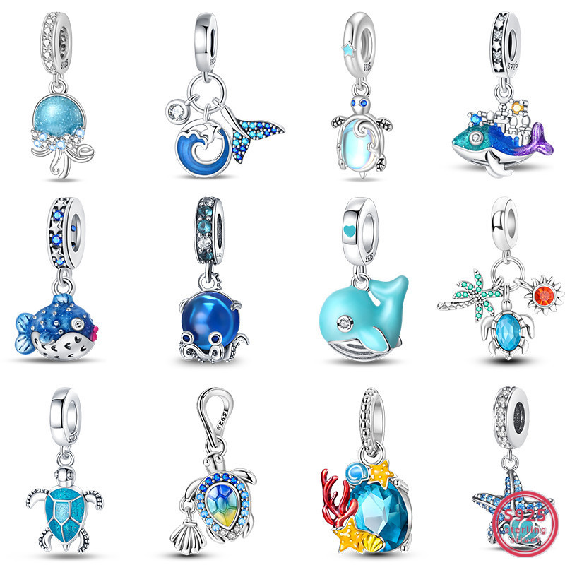Berloque 925 Animal marinho tartaruga marinha polvo Dijes contas compatíveis com pulseira Original joias faça você mesmo em Oferta na Shopee