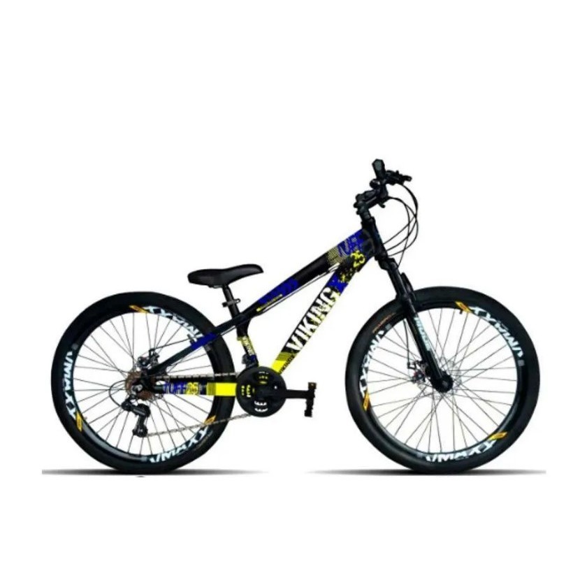 Bicicleta Aro 26 Vikingx Tuff 25 Disco Mecanico Absolute 21v Preto e Amarelo em Oferta na Shopee