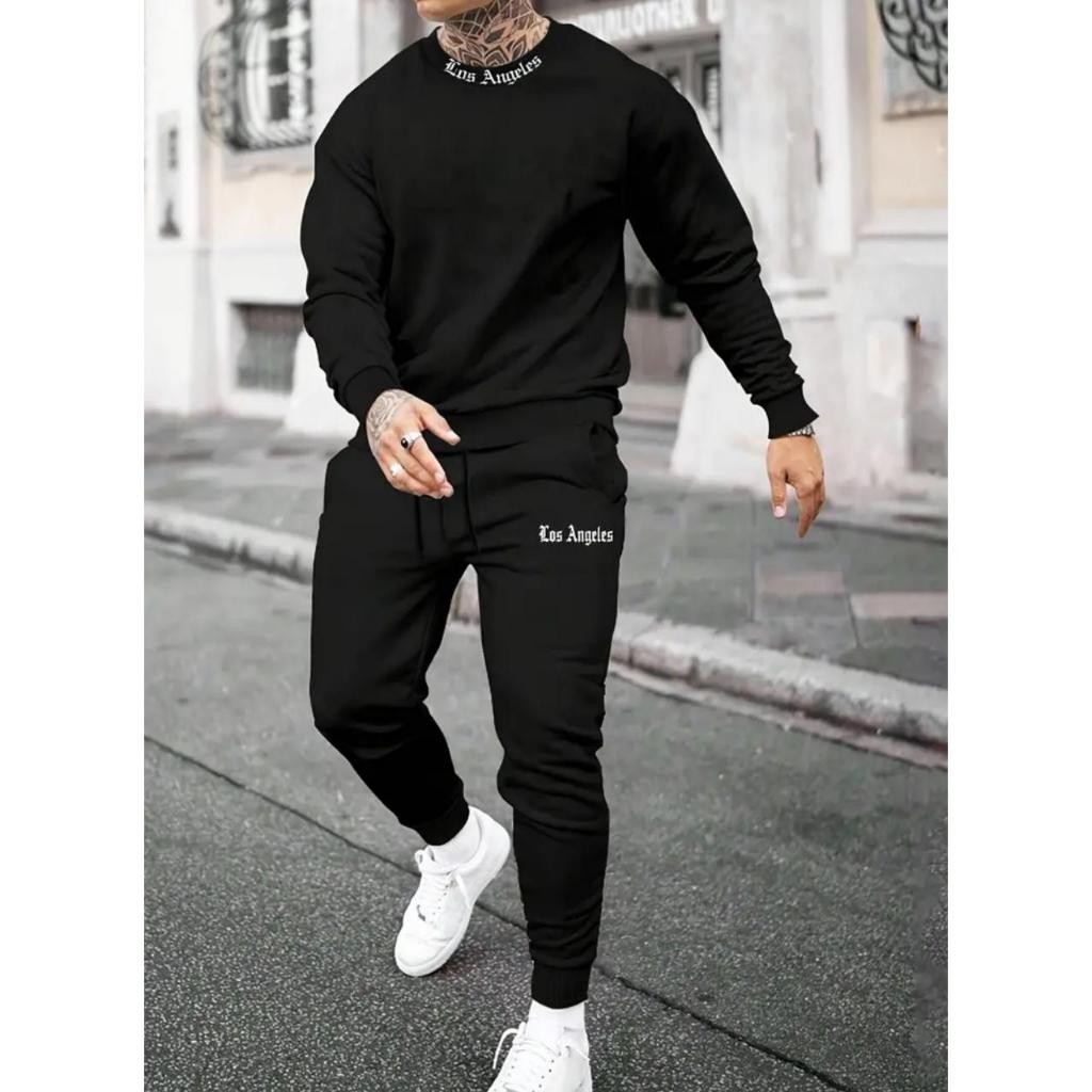 Conjunto Blusa de Frio Preto Gola Careca + Calça de Moletom Modelo: "Los Angeles" CONJ-1489-PT  nestar em Oferta na Shopee