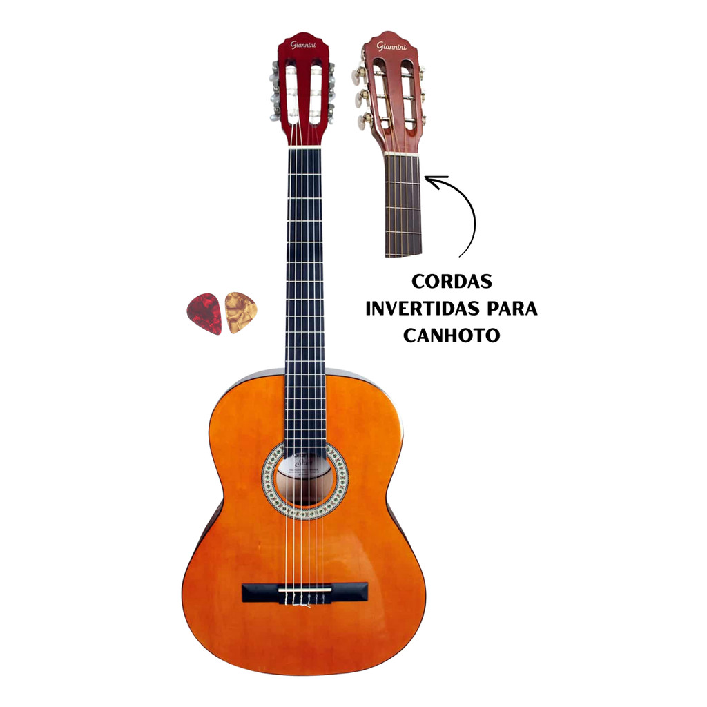 Violão Canhoto Aço Giannini Start S-14 N Natural Brilhante