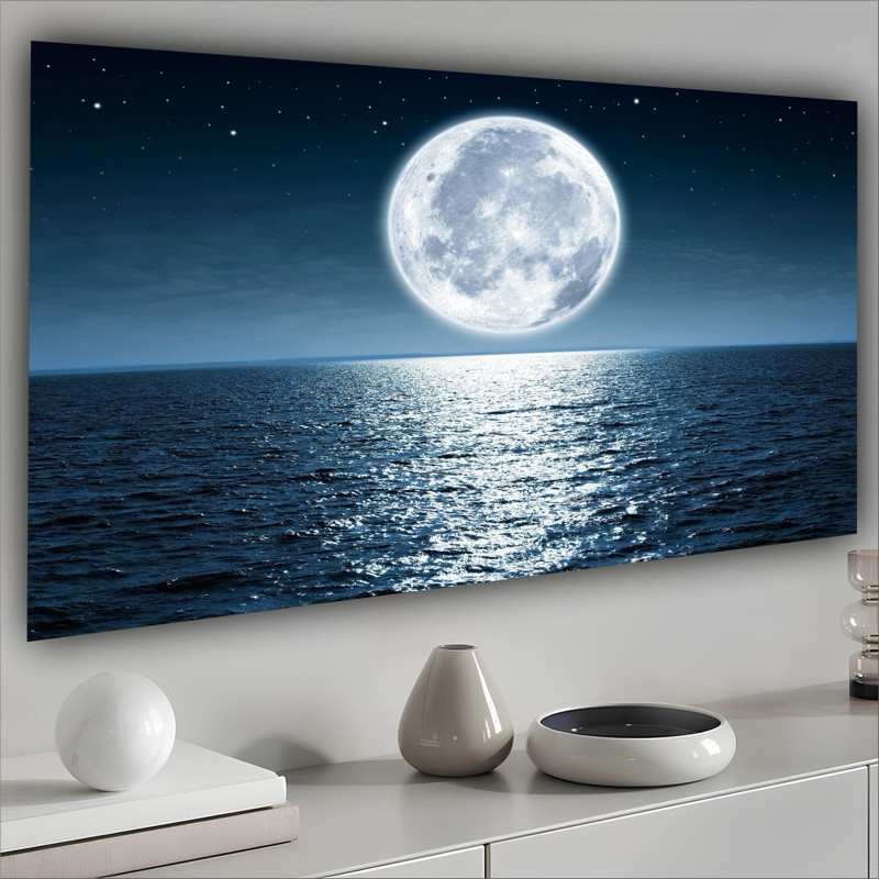 Quadro Decorativo Lua Cheia Mar Linda Paisagem Sala Quarto