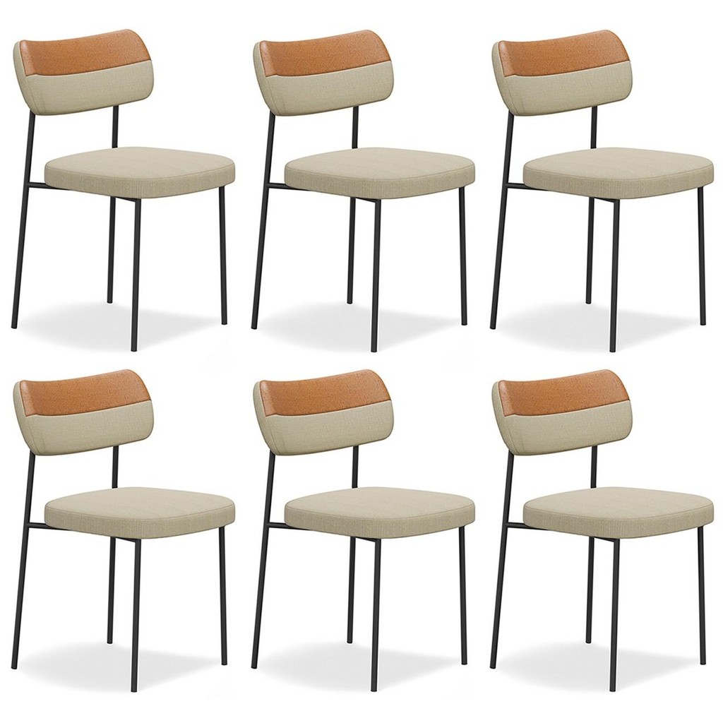 Cadeira de Jantar Estofada Kit 6 Milli A14 Linho Caramelo/Areia - Mpozenato em Oferta na Shopee