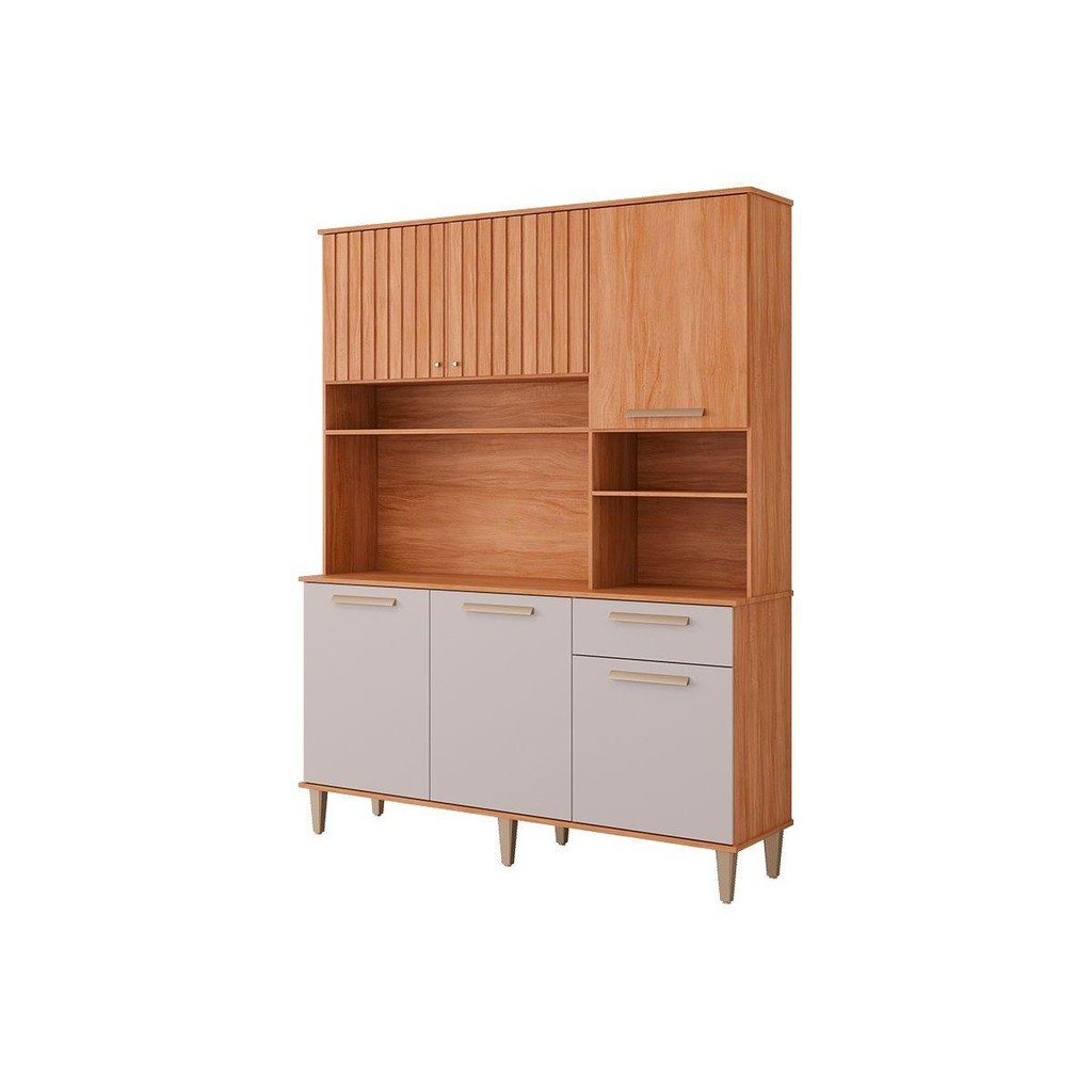Kit de Cozinha Compacta Mila 6 Portas 1 Gaveta e 4 Nichos Cinamomo/Off White - MGM em Oferta na Shopee