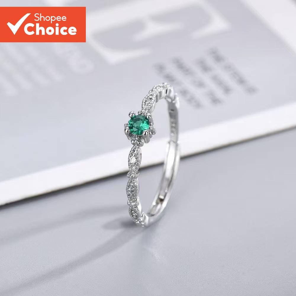 Anel De Prata Ajustável Com Pedra Verde Azul Elegante Presente De Casamento Para Mulheres