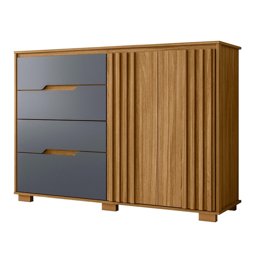 Cômoda Para Quarto 4 Gavetas 147cm Gênova M07 Freijó/Cinza - Mpozenato