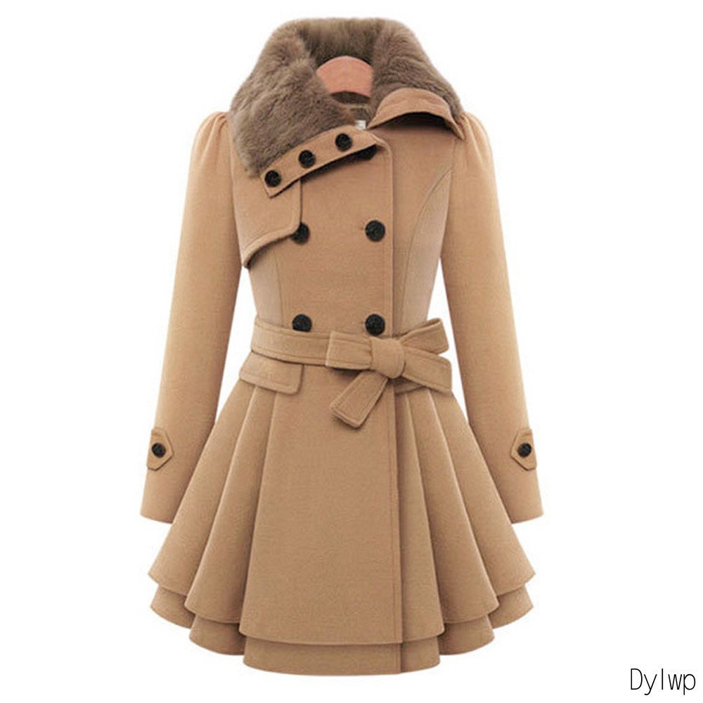 Casacos Parka Femininos Com Peito Duplo Sólido Manga Comprida Casuais Quentes Cinto