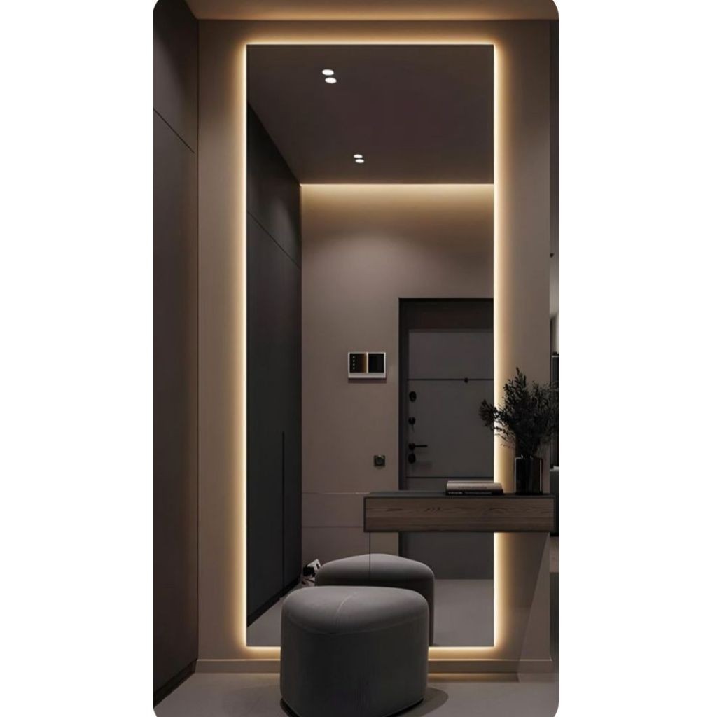 Espelho Corpo Inteiro 120x80cm c/ LED Quente – Vidro Real, Lapidado, Instalação Fácil (RETANGULAR)