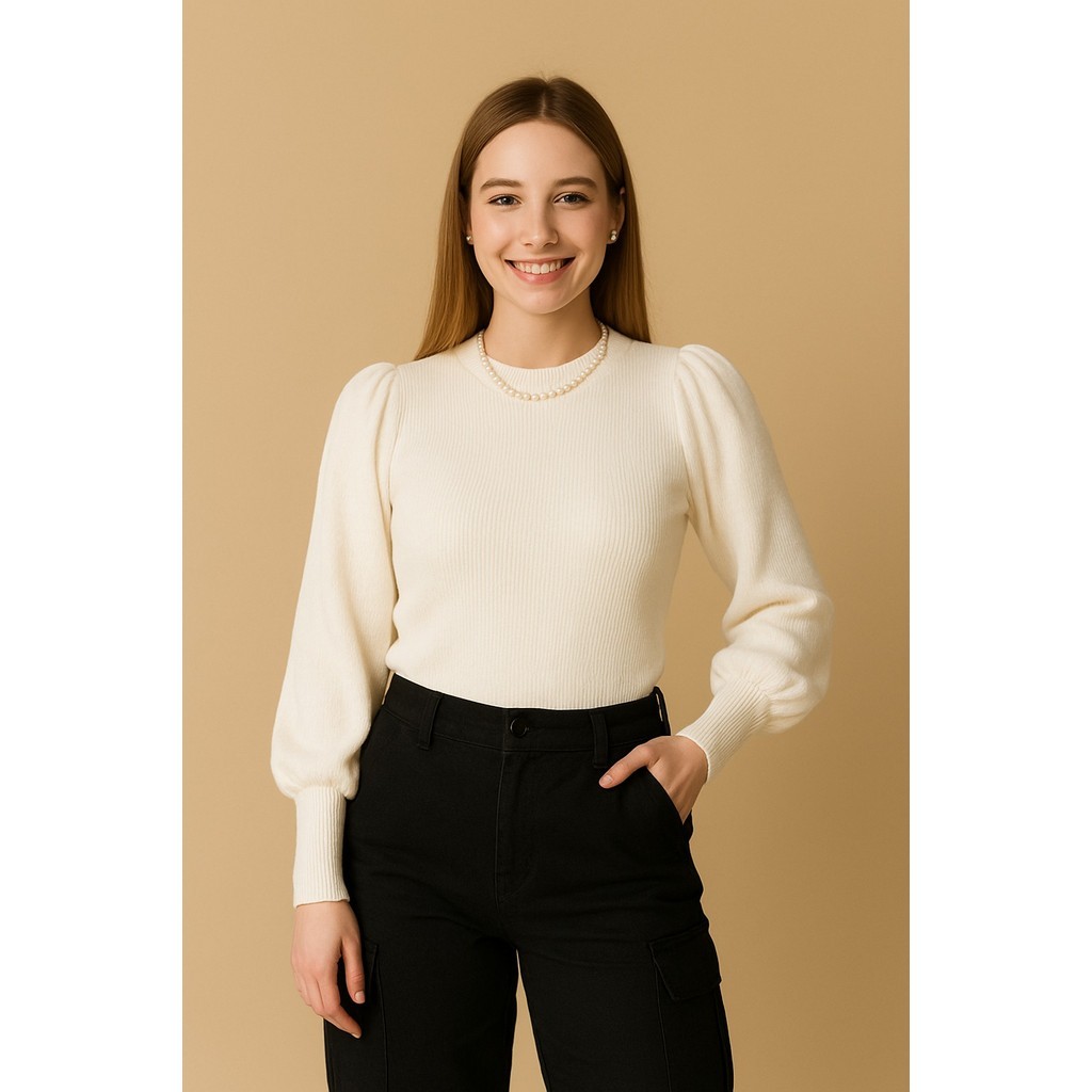 Tricot blusa manga longa com manga princesa chique elegante tricot para dias frios moda inverno 2025