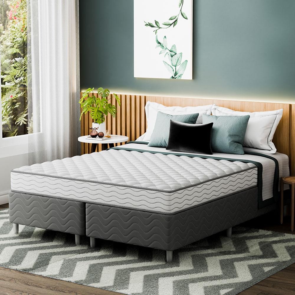 Cama Box com Colchão Queen Howie Espuma D33 (17x158x198) Branco e Cinza