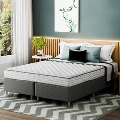 Cama Box com Colchão Queen Howie Espuma D33 (17x158x198) Branco e Cinza