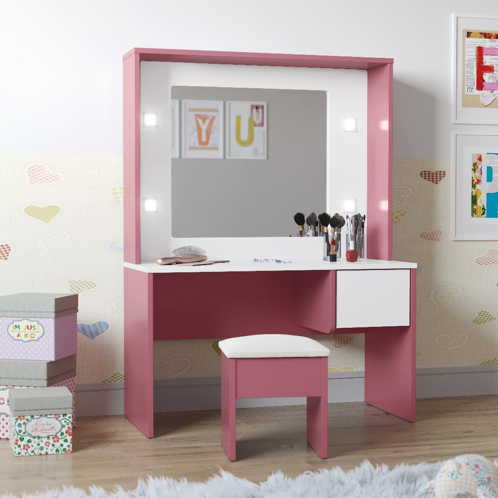 Penteadeira Infantil Miriã Led e Banqueta