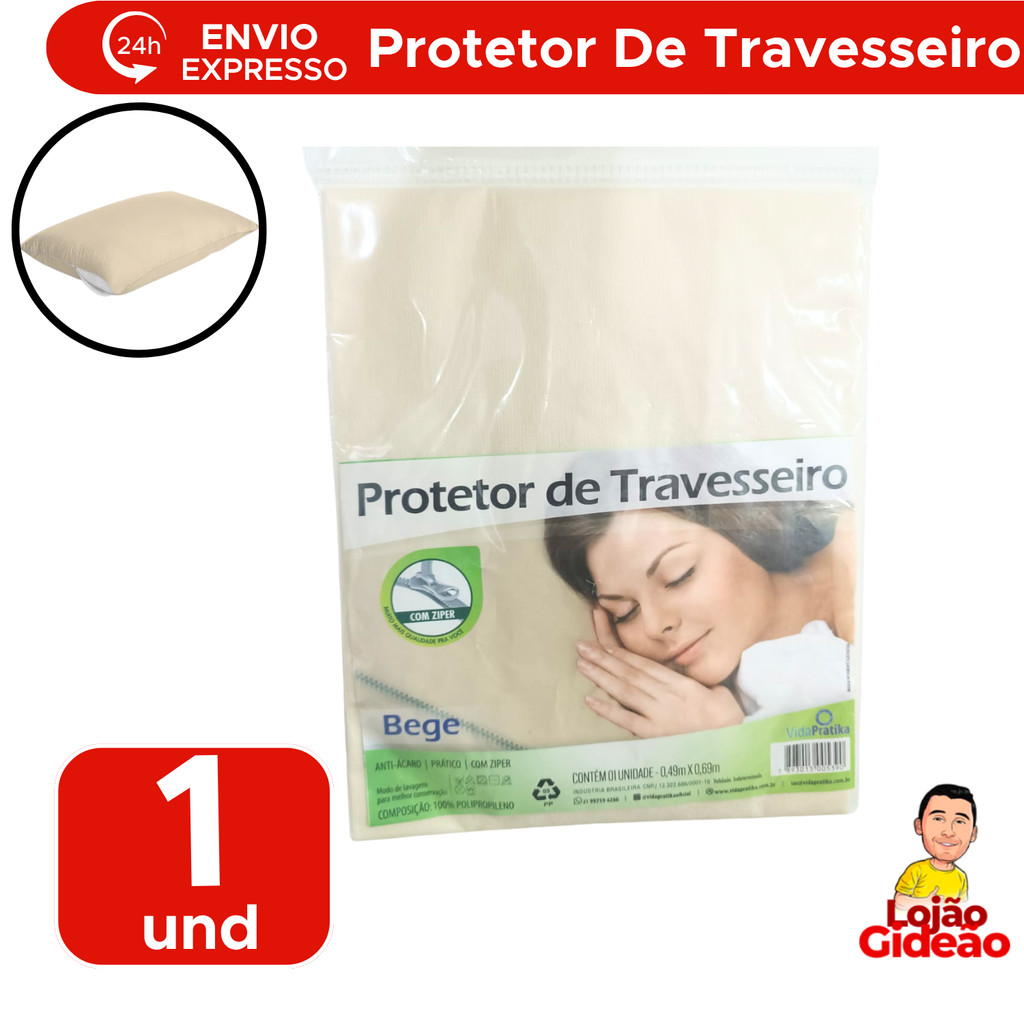 Capa Protetora Para Travesseiro Com zíper 49cm x 69cm 100% Polipropileno Anti-Ácaro Bege