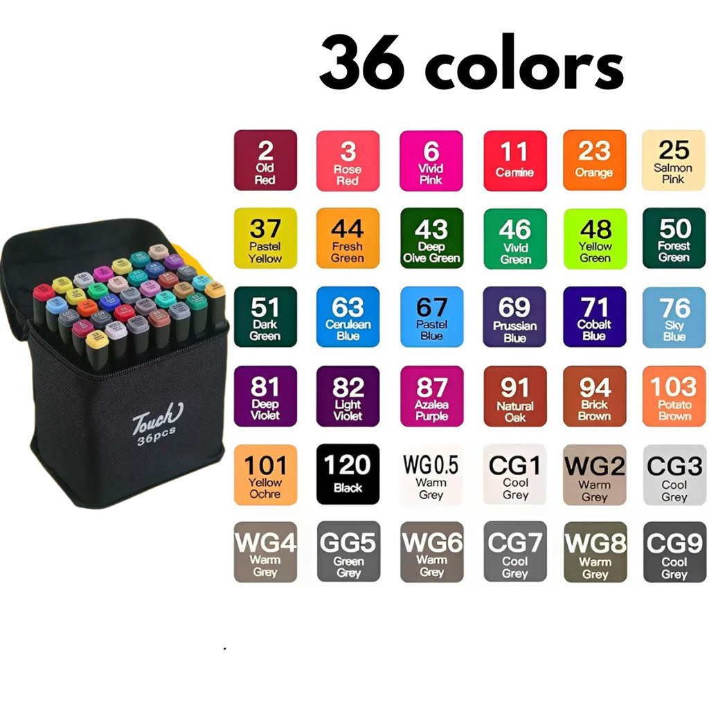 Kit Caneta Colorida Ponta Dupla 36Pçs com Estojo (Versão Pretas ou Brancas)