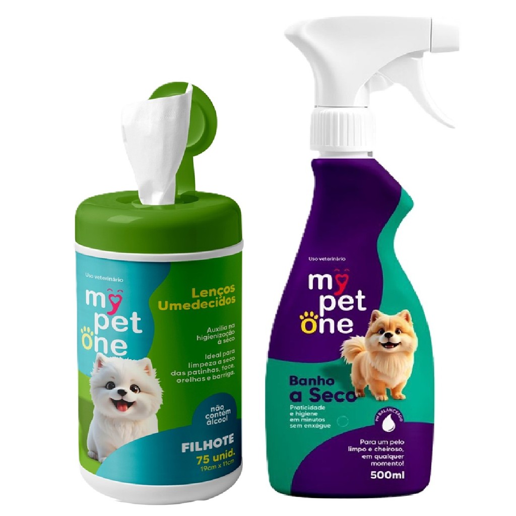 Kit Banho a Seco Cães Filhotes + Lenço Umedecido Cães Filhotes Mypetone em Oferta na Shopee