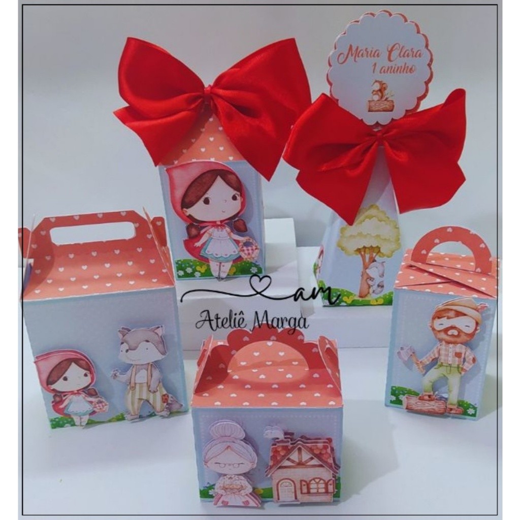 KIT FESTA CHAPÉUZINHO VERMELHO AQUARELA - PEGUE MONTE - CAIXINHAS PERSONALIZADAS - LEMBRANCINHAS INFANTIL