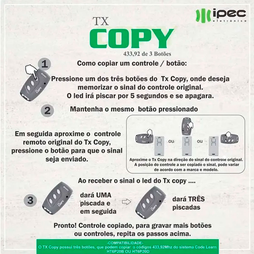 CONTROLE PARA PORTÃO - IPEC TX COPY CODE LEARN — imagem 2 de 2