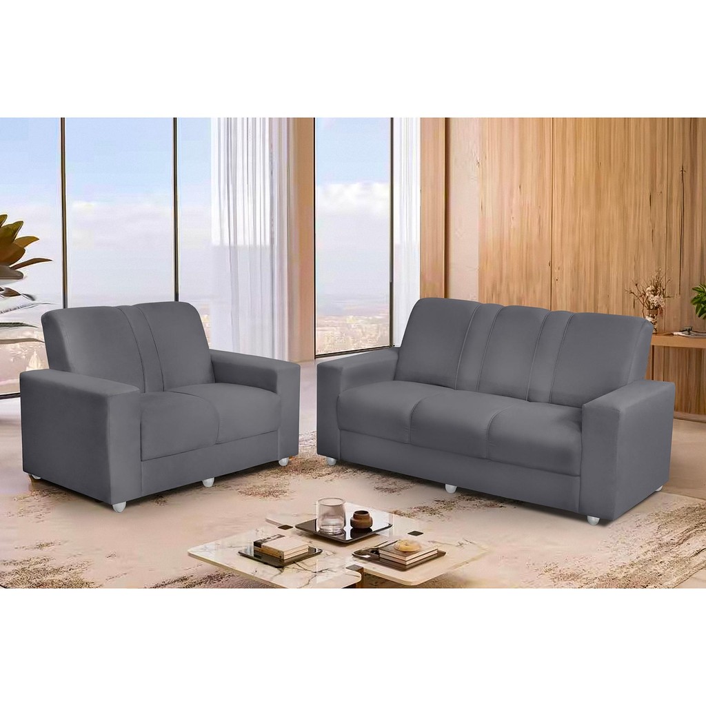 Conjunto Sofá 1,74 x 1,24m 3 e 2 Lugares Suede Roma Cinza